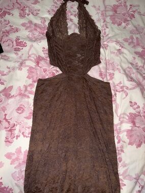 Outcast Brown Lace Halter Cutout Dress